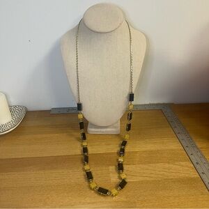 Kate spade yellow black rectangle faux gem stone gold tone long lanyard necklace